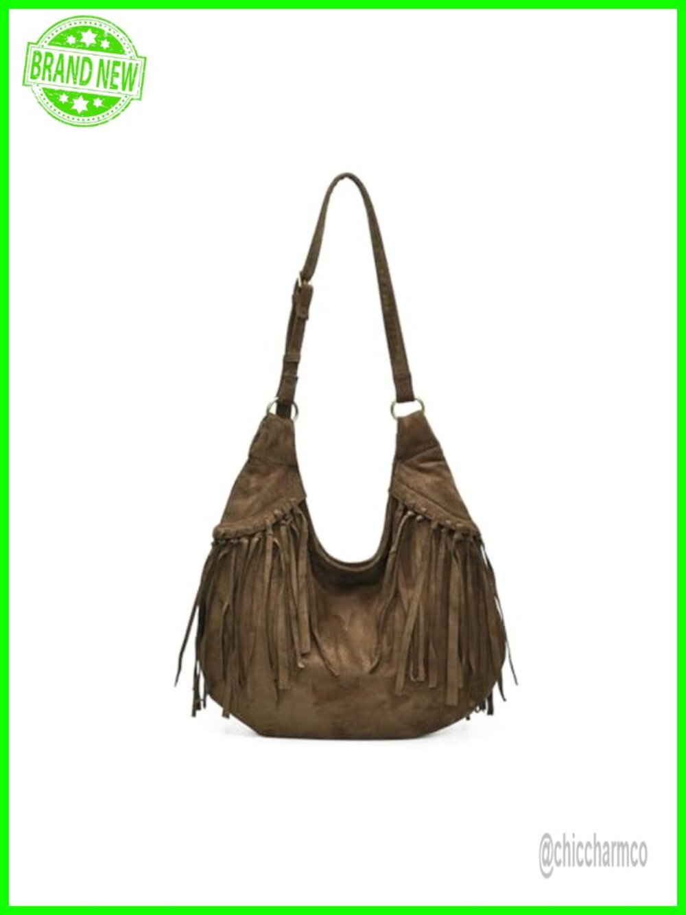 Faux Suede Shoulder Bag Crescent Tassel Crossbody Hobo Purse
